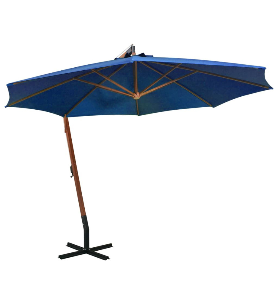 Parasol suspendu avec mât Bleu azuré 3,5x2,9 m Bois de sapin