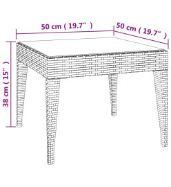 Table d'appoint noir 50x50x38 cm poly rotin et verre trempé