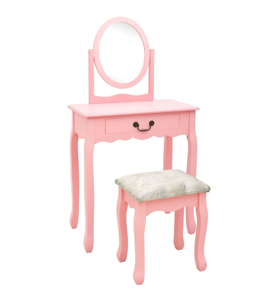 Coiffeuse et tabouret Rose 65x36x128 cm Bois de paulownia MDF