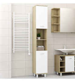 Armoire de bain Blanc et chêne sonoma 30x30x179 cm Aggloméré