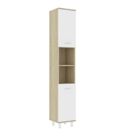 Armoire de bain Blanc et chêne sonoma 30x30x179 cm Aggloméré