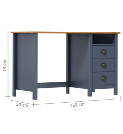 Bureau Hill avec 3 tiroirs Gris 120x50x74 cm Pin solide