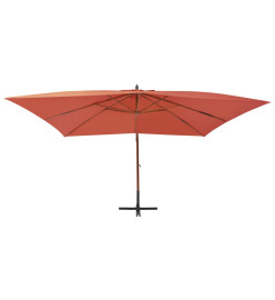 Parasol en porte-à-faux avec mât en bois 400x300 cm Terre cuite