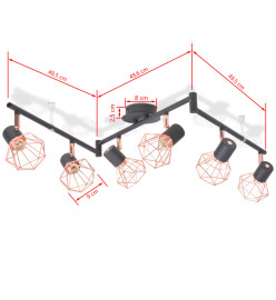 Plafonnier avec 6 projecteurs E14 Noir et cuivre