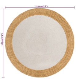 Tapis tressé Blanc et naturel 120 cm Jute et coton Rond