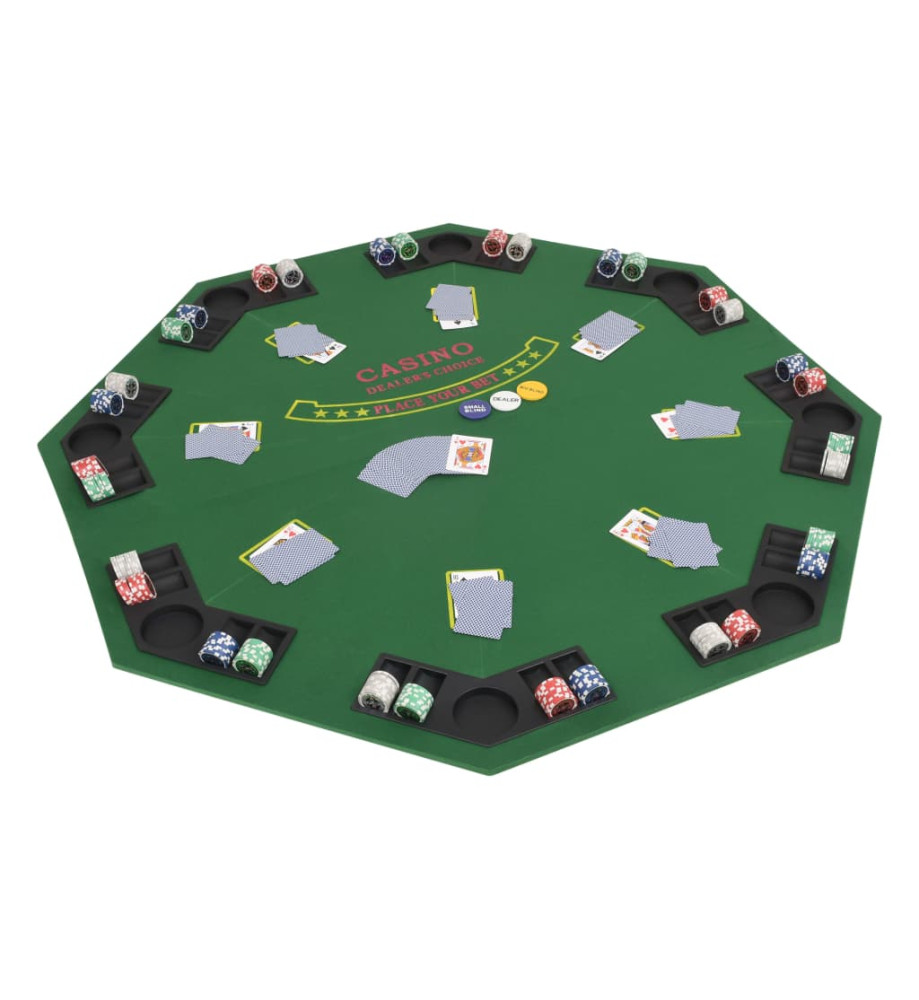 Dessus de table de poker pour 8 joueurs 2 plis Octogonal Vert