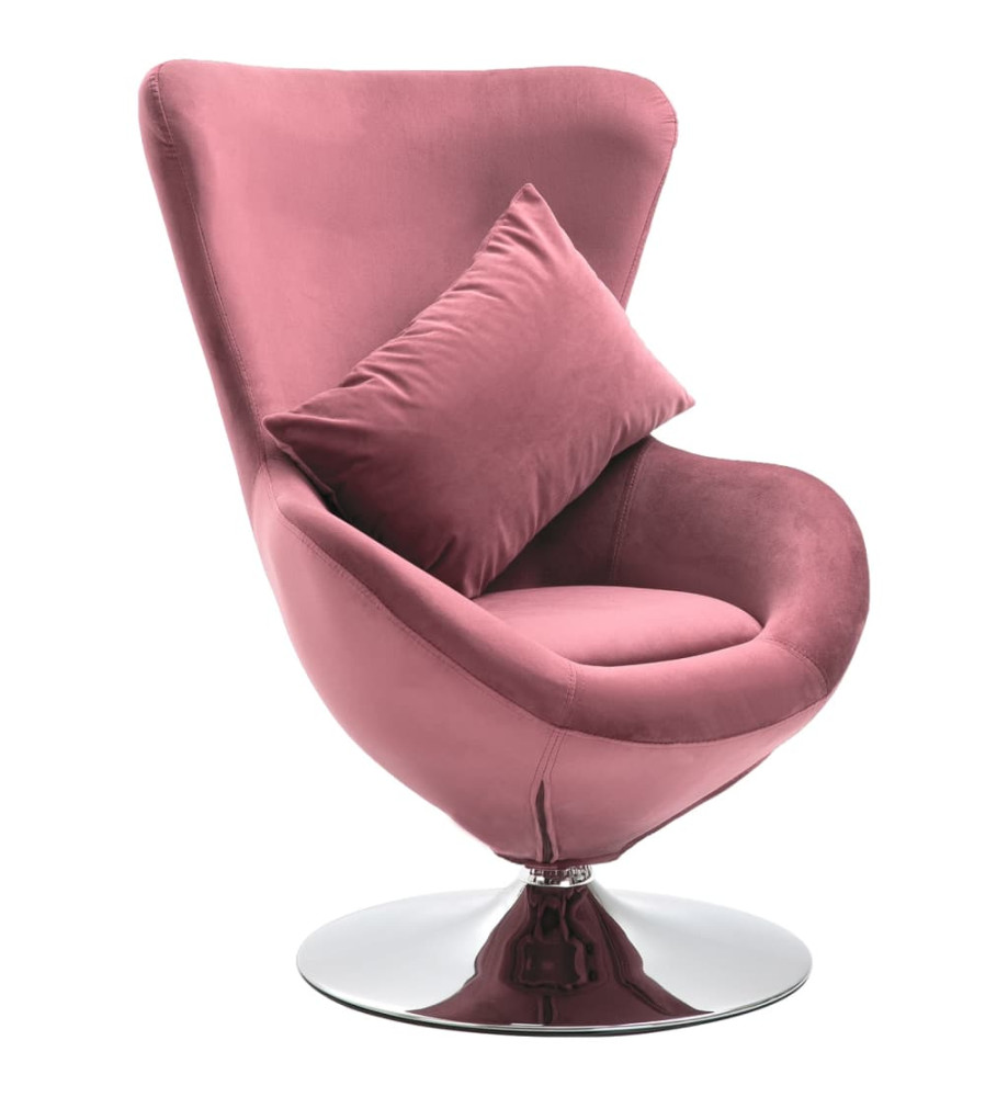 Fauteuil pivotant en forme d’œuf avec coussin Rose Velours