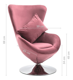 Fauteuil pivotant en forme d’œuf avec coussin Rose Velours