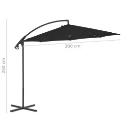 Parasol déporté avec mât en acier 300 cm Noir