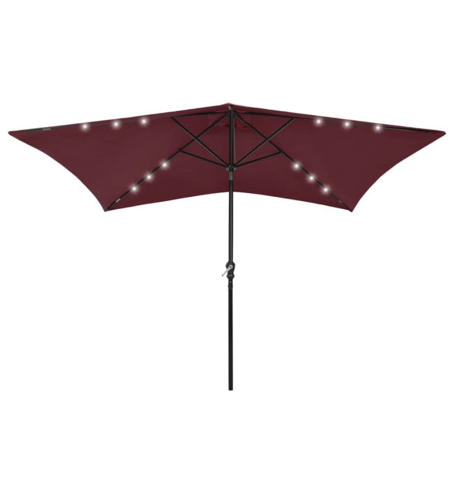 Parasol avec LED et mât en acier Rouge bordeaux 2x3 m