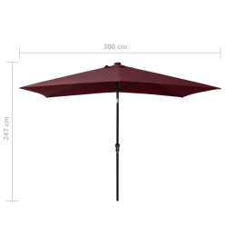 Parasol avec LED et mât en acier Rouge bordeaux 2x3 m