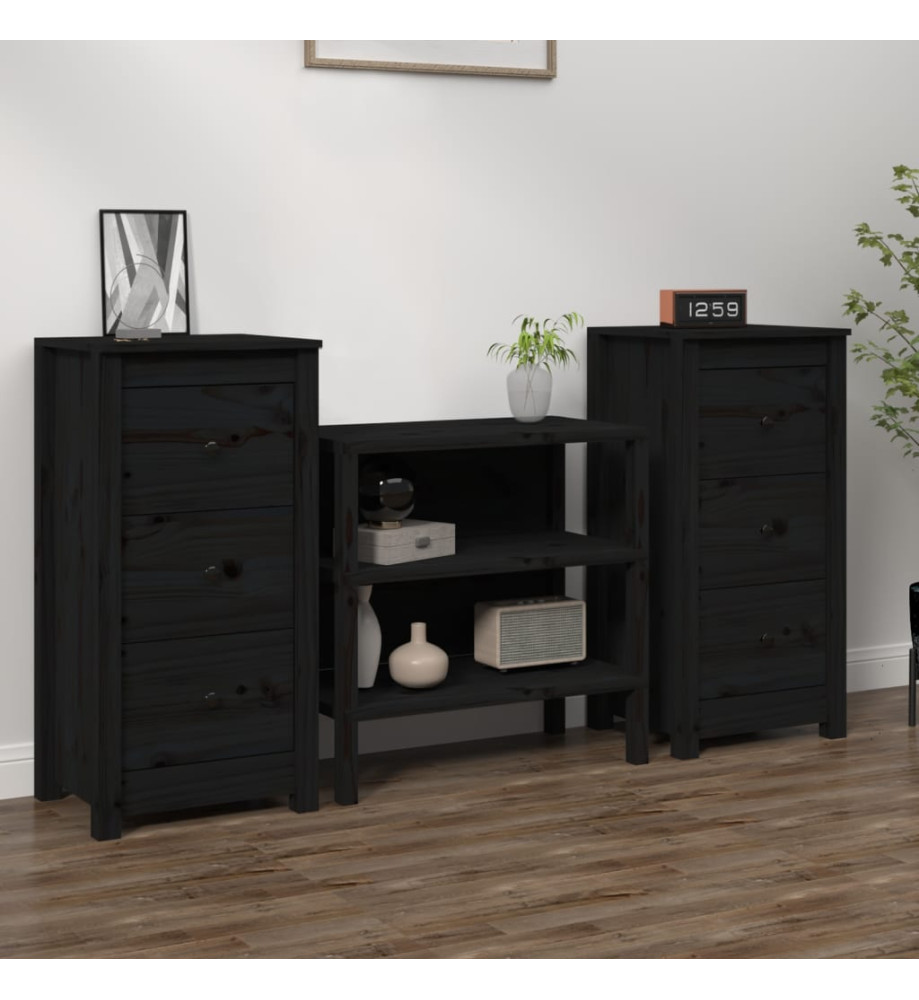 Buffets 2 pcs Noir 40x35x80 cm Bois massif de pin