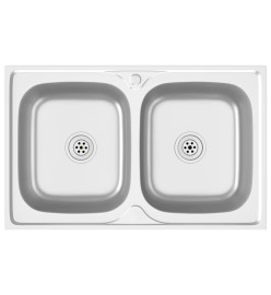 Évier de cuisine à double lavabo argenté 800x500x155 mm inox