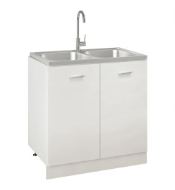 Évier de cuisine à double lavabo argenté 800x500x155 mm inox