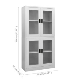 Armoire de bureau Gris clair 90x40x180 cm Acier et verre trempé