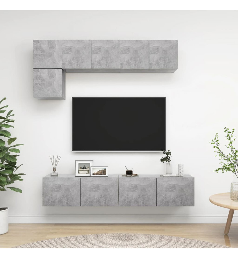 Ensemble de meuble TV 5 pcs Gris béton Aggloméré