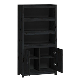 Buffet haut Noir 80x35x154 cm Bois massif de pin