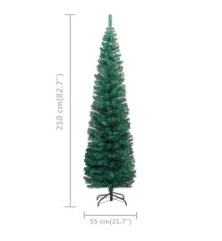 Arbre de Noël artificiel mince avec LED et boules Vert 210 cm