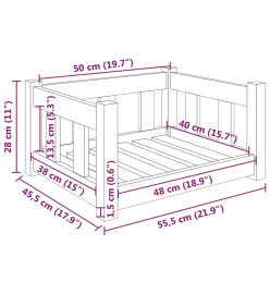 Lit pour chien blanc 55,5x45,5x28 cm bois de pin solide