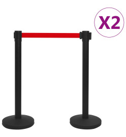 Colonnes avec bandes 4 pcs Barrière d'aéroport Fer Noir