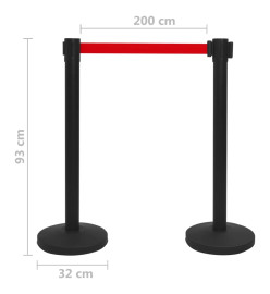 Colonnes avec bandes 4 pcs Barrière d'aéroport Fer Noir