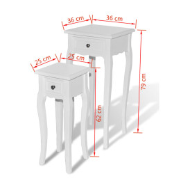 Table gigogne 2 pcs avec tiroir Blanc