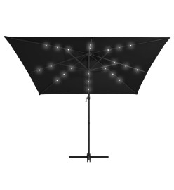 Parasol déporté avec LED et mât en acier 250x250 cm Noir