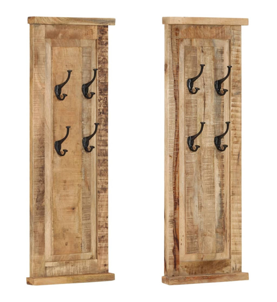 Porte-manteaux 2 pcs Bois massif de manguier 38x100 cm