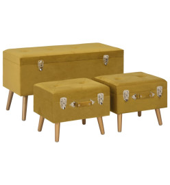 Tabourets de rangement 3 pcs Jaune moutarde Velours