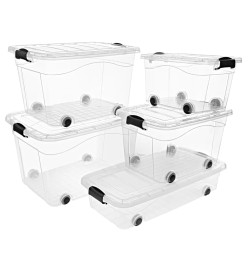 Boîtes de rangement et roues et couvercles 2pcs Transparent 60L