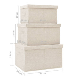 Boîtes de rangement empilables 3 pcs Tissu Crème