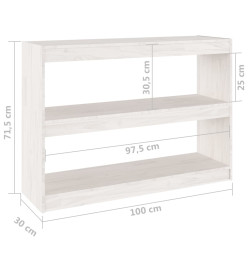 Bibliothèque/Séparateur de pièce Blanc 100x30x71,5cm Pin massif