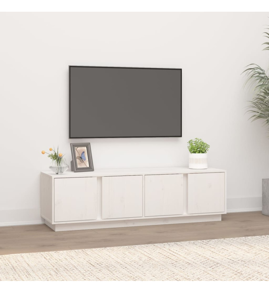 Meuble TV Blanc 140x40x40 cm Bois de pin massif