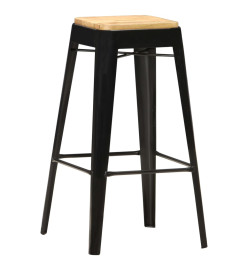 Tabourets de bar lot de 2 noir bois de manguier massif