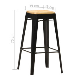 Tabourets de bar lot de 2 noir bois de manguier massif