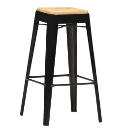 Tabourets de bar lot de 2 noir bois de manguier massif