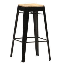 Tabourets de bar lot de 2 noir bois de manguier massif