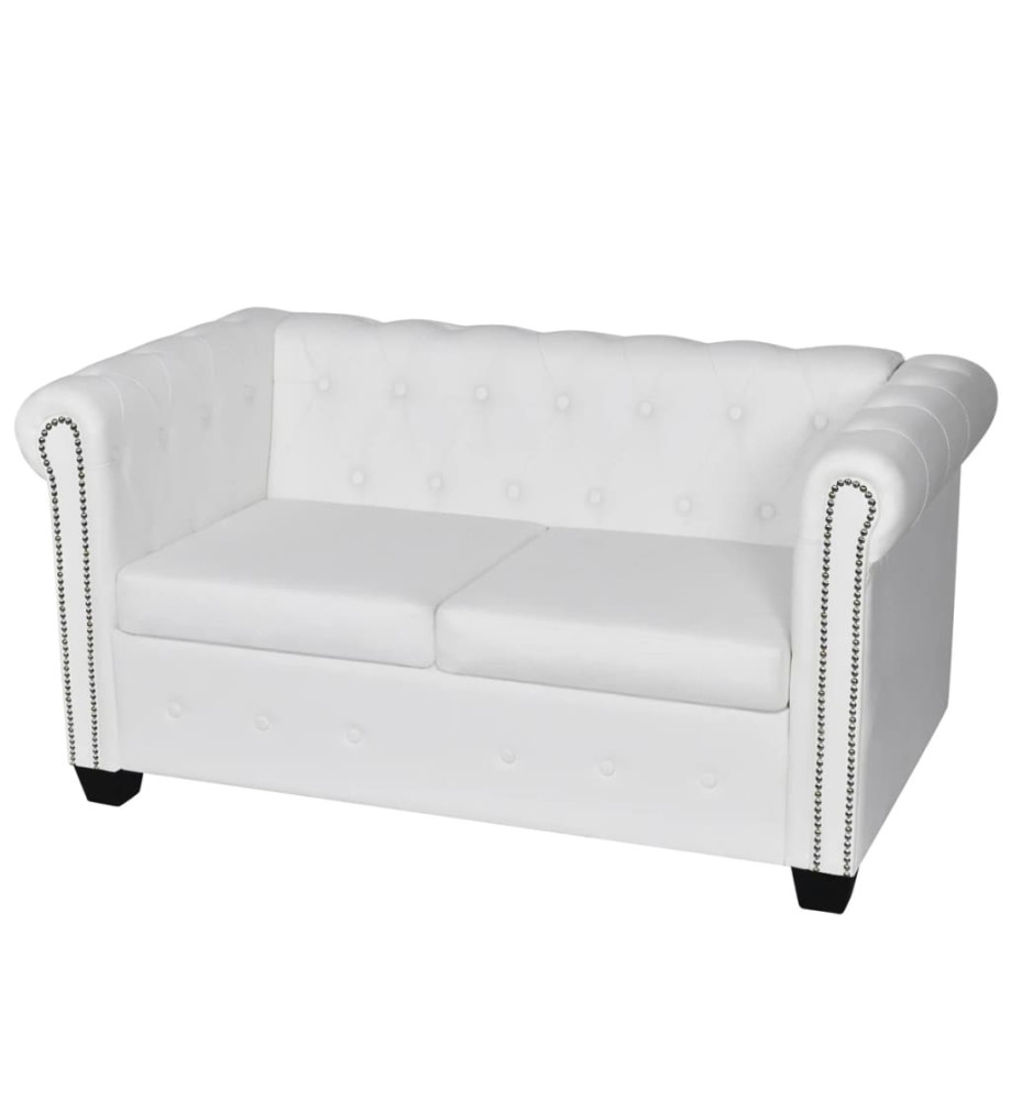 Canapé Chesterfield à 2 places cuir synthétique blanc