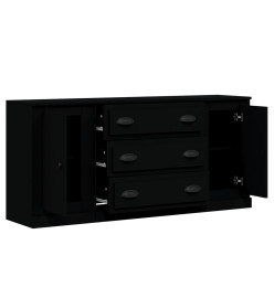 Buffets 3 pcs noir bois d'ingénierie