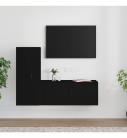 Ensemble de meubles TV 2 pcs noir bois d'ingénierie