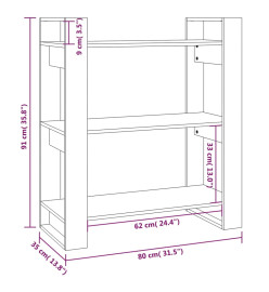 Bibliothèque/Cloison Marron miel 80x35x91 cm Bois massif