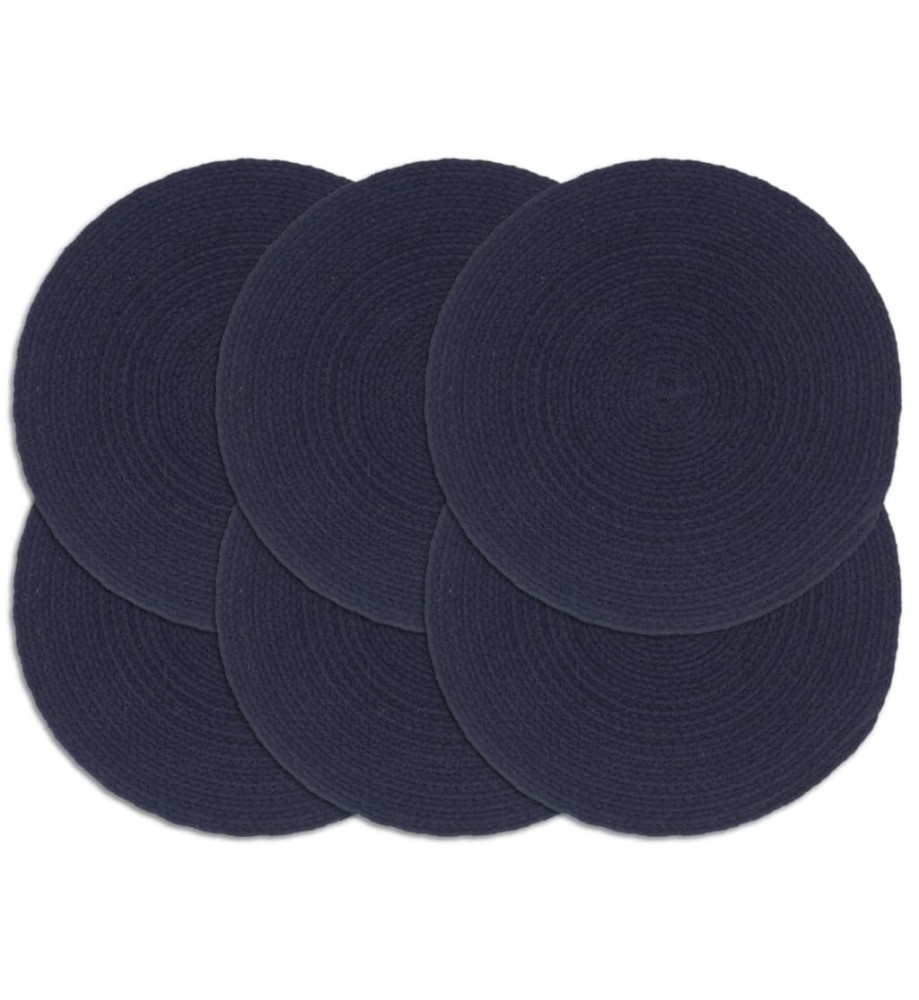 Napperons 6 pcs Bleu marine Plain 38 cm Rond Coton