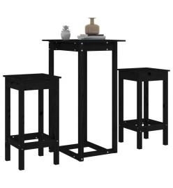 Ensemble de bar 3 pcs Noir Bois de pin massif