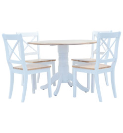 Ensemble de salle à manger 5 pcs Bois d'hévéa Blanc et marron