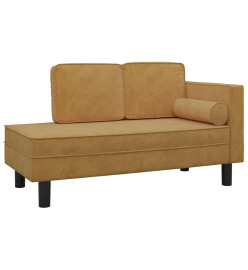 Chaise longue avec coussins et traversin marron velours