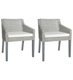 Chaises à manger avec coussins lot de 2 gris rotin naturel