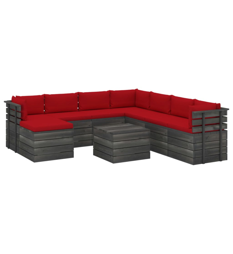 Salon palette de jardin 9 pcs avec coussins Bois de pin massif Salon palette de jardin 9 pcs avec coussins Bois de pin massif