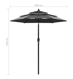 Parasol à 3 niveaux avec mât en aluminium Anthracite 2 m