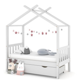 Cadre de lit enfant avec tiroir blanc pin massif 70x140 cm