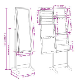 Armoire à bijoux miroir avec lumières LED sur pied blanc